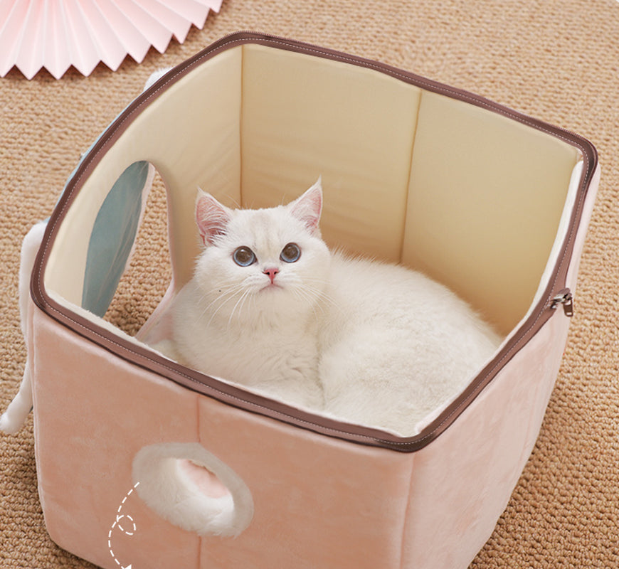 Enclosed Cat House with Reversible Cushion