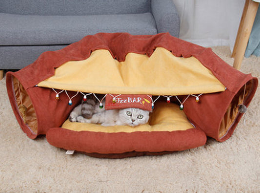 Collapsible Cat Tunnel with Resting Mat